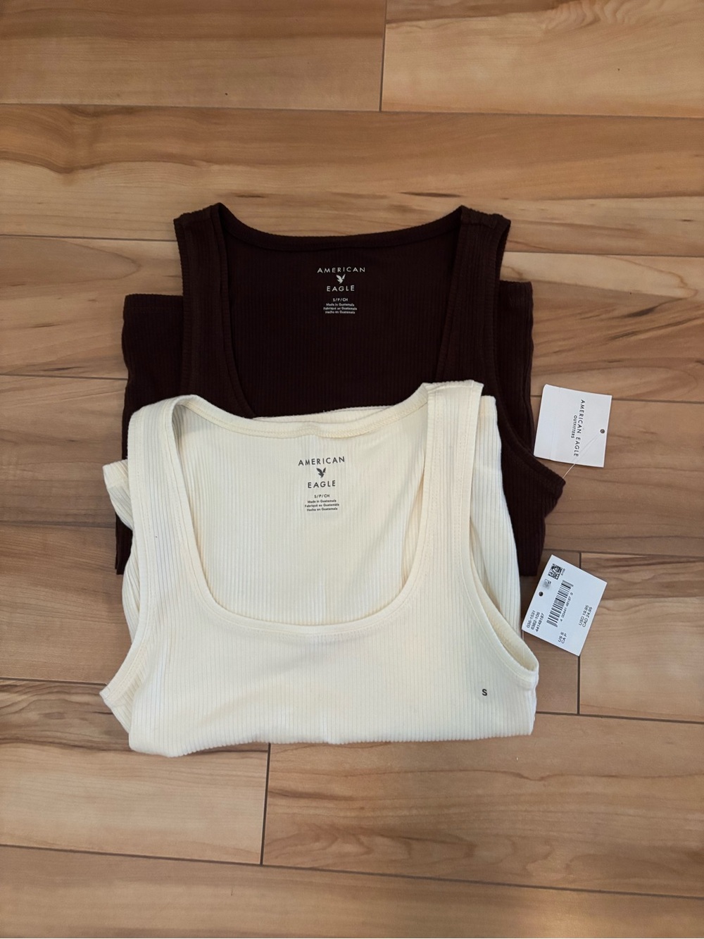 American Eagle Outfitters Scoop Ribbed Tank Set in Cream & Brown